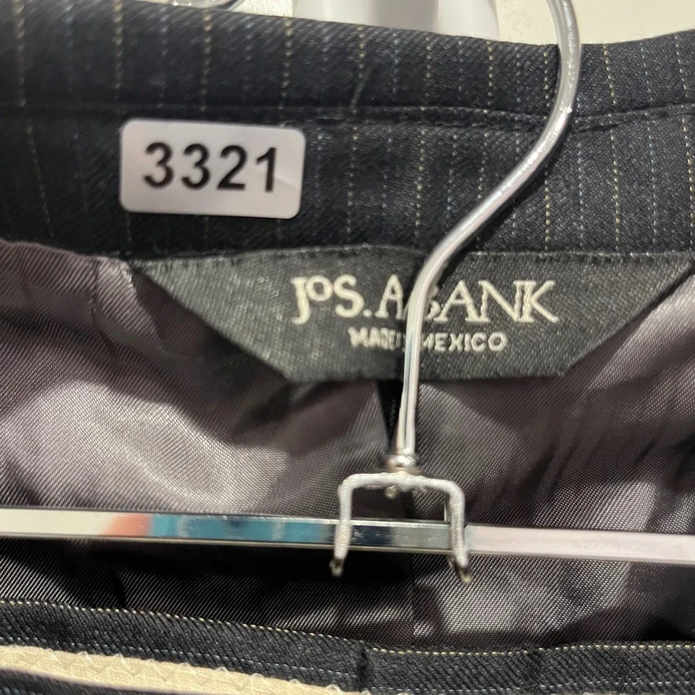 Jos. A. Bank Mens Black Pinstripe Two Button Suit Blazer and Cuffed Pants Set